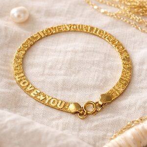 Gold Tone “I Love You” Bracelet Romantic Sentimental Gift Jewelry
